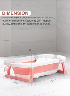 BAYBEE Foldable Baby Bath Tub With Anti-Skid Base, Support Cushion, Temperature Sensing Plug And Wall Mountable 0-3 Years, Pink  - Image 4