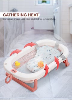 BAYBEE Foldable Baby Bath Tub With Anti-Skid Base, Support Cushion, Temperature Sensing Plug And Wall Mountable 0-3 Years, Pink  - Image 2