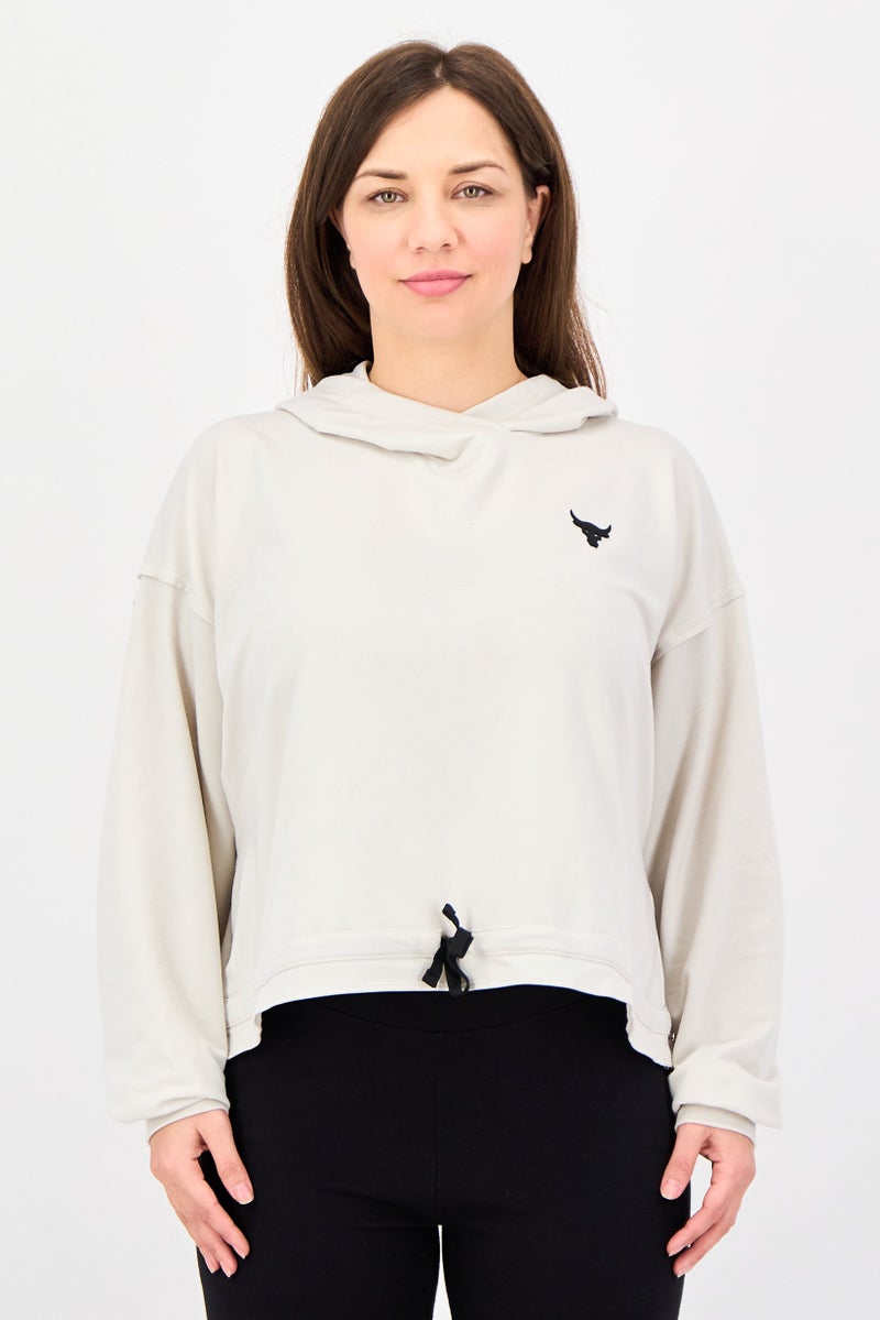 UNDER ARMOUR Women Loose Fit Long Sleeve Outdoor Hoodie, Beige - Image 1