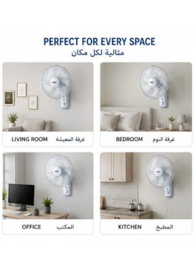 Ruay Ruavy RA58 16-Inch Wall Fan | 3-Speed Oscillating Wall Mounted Cooling Fan - Image 4