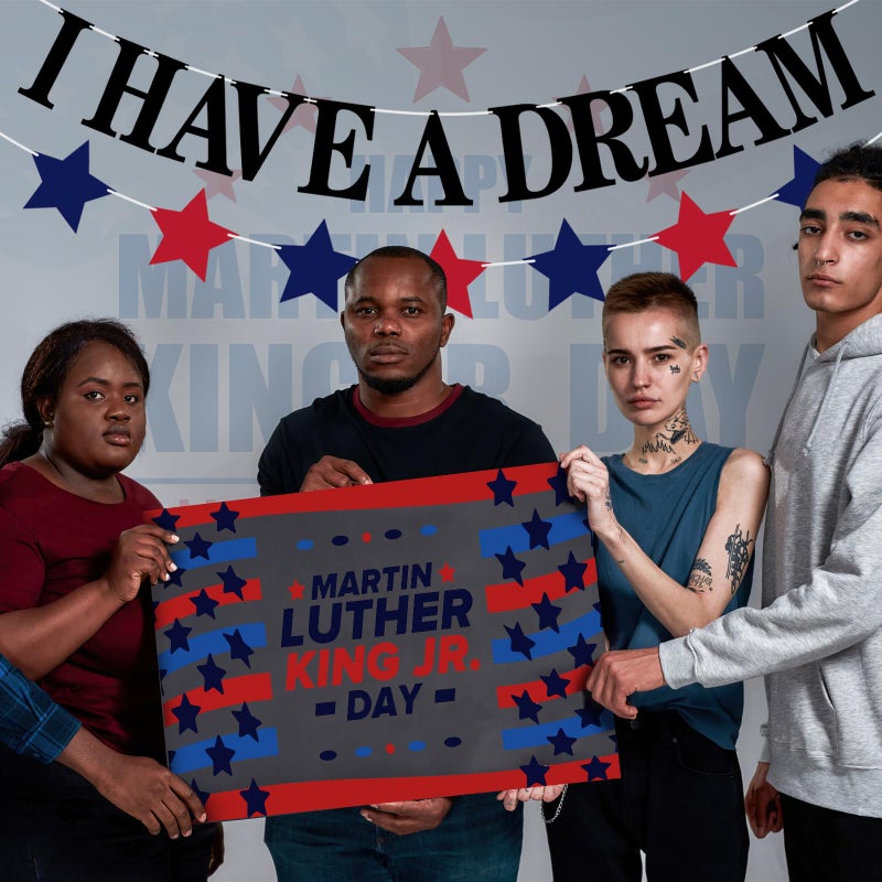 Gilprop I Have a Dream Mlk Garland Banner Blue and Red African American Star Civil Pastor Black History Month Garland Decorations and Supplies for Home Classroom - Image 2