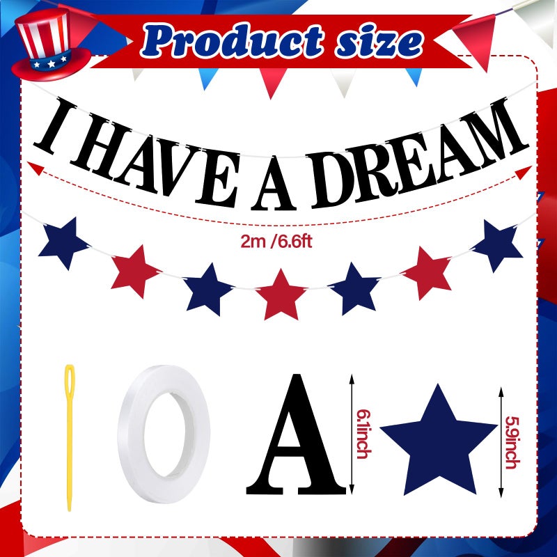 Gilprop I Have a Dream Mlk Garland Banner Blue and Red African American Star Civil Pastor Black History Month Garland Decorations and Supplies for Home Classroom - Image 4