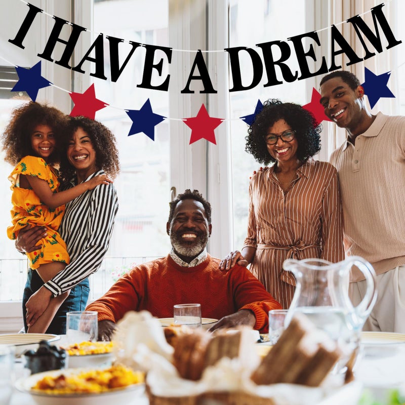 Gilprop I Have a Dream Mlk Garland Banner Blue and Red African American Star Civil Pastor Black History Month Garland Decorations and Supplies for Home Classroom - Image 3