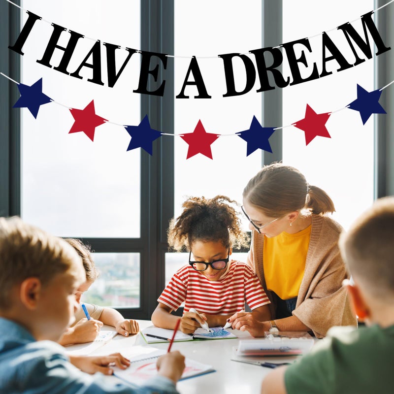 Gilprop I Have a Dream Mlk Garland Banner Blue and Red African American Star Civil Pastor Black History Month Garland Decorations and Supplies for Home Classroom - Image 5
