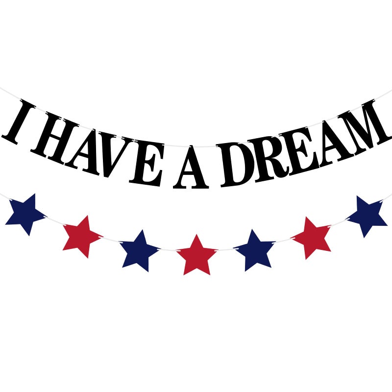 Gilprop I Have a Dream Mlk Garland Banner Blue and Red African American Star Civil Pastor Black History Month Garland Decorations and Supplies for Home Classroom - Image 1