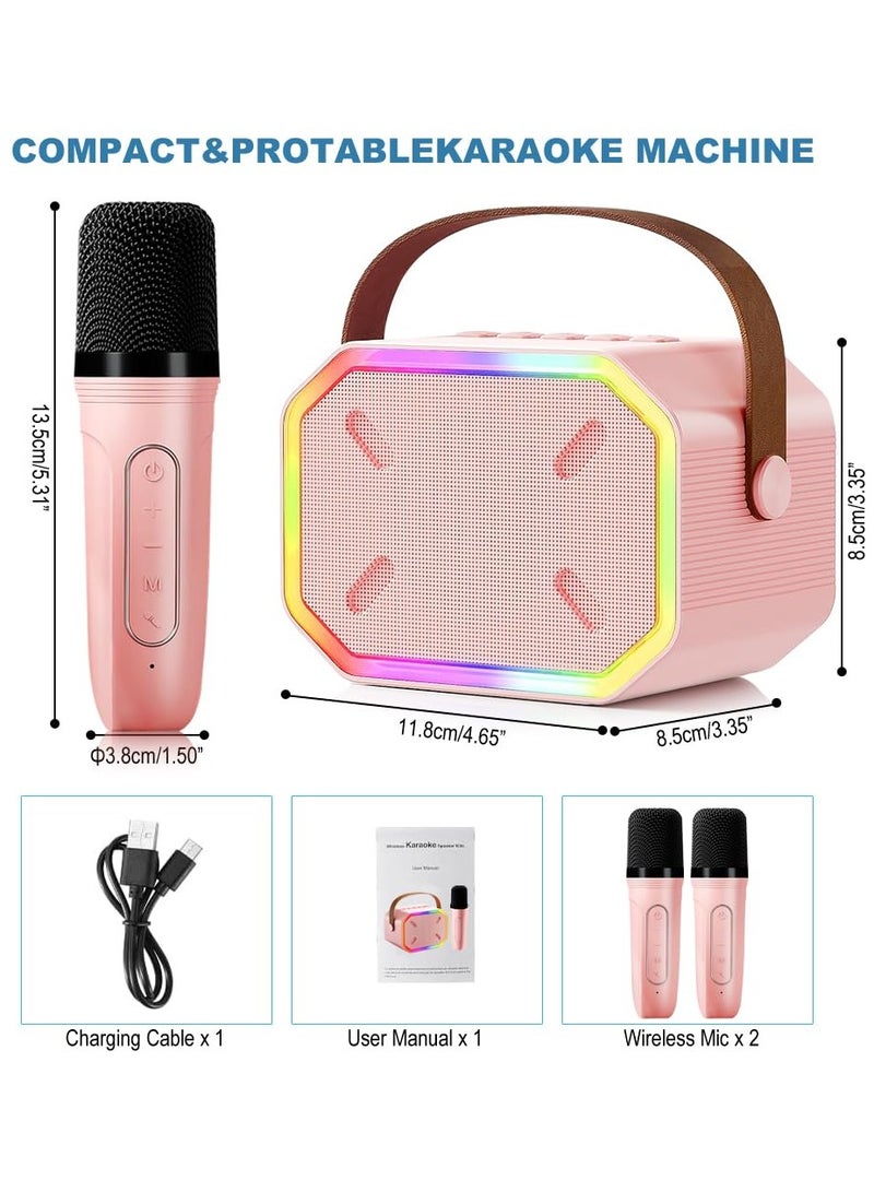 Portable Karaoke Machine, Bluetooth 5.3,Karaoke Speaker with 2 Wireless Mics, LED Lights, Magic Sound, Large Capacity Battery, Family Home Party Birthday Gift, Kids Gift for Girls Boys, Pink - Image 2