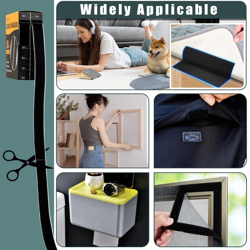 Navona 30Ft x 1 Inch Hook and Loop Strips with Adhesive â€“ 2 Rolls Heavy Duty Hook and Loop Tape with Backing for Home, Office, School, and Crafting Projects, Black - Image 4