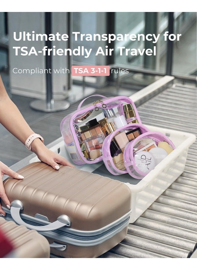 BAGSMART Tsa Approved Toiletry Bag, Clear Makeup Organizer Waterproof Quart Size Bag, Cute Makeup Bag Wide-Open Pouch For Women Purse For Toiletries Accessories Brushes, Pink, 3 Packs  - Image 4