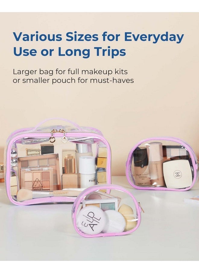BAGSMART Tsa Approved Toiletry Bag, Clear Makeup Organizer Waterproof Quart Size Bag, Cute Makeup Bag Wide-Open Pouch For Women Purse For Toiletries Accessories Brushes, Pink, 3 Packs  - Image 2