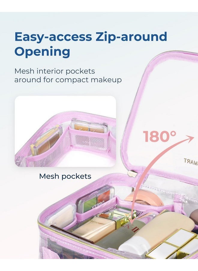 BAGSMART Tsa Approved Toiletry Bag, Clear Makeup Organizer Waterproof Quart Size Bag, Cute Makeup Bag Wide-Open Pouch For Women Purse For Toiletries Accessories Brushes, Pink, 3 Packs  - Image 3