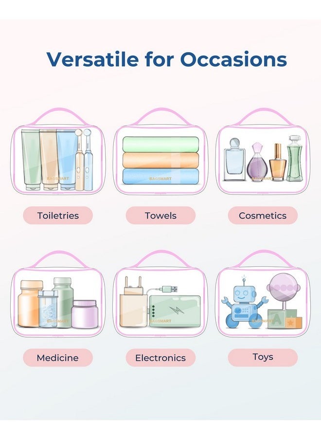 BAGSMART Tsa Approved Toiletry Bag, Clear Makeup Organizer Waterproof Quart Size Bag, Cute Makeup Bag Wide-Open Pouch For Women Purse For Toiletries Accessories Brushes, Pink, 3 Packs  - Image 5