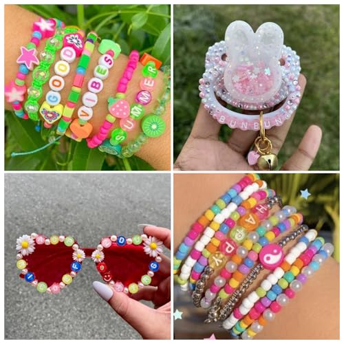 EEE ELECRELIVE 370pcs Transparent Acrylic Alphabet Letter Beads 7mm Flat Round Disc Coin A-Z White Letter Pattern Loose Spacer Beads Charms for DIY Necklace Bracelet Jewelry Making, Pink - Image 3