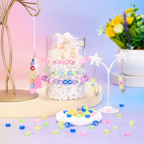 EEE ELECRELIVE 370pcs Transparent Acrylic Alphabet Letter Beads 7mm Flat Round Disc Coin A-Z White Letter Pattern Loose Spacer Beads Charms for DIY Necklace Bracelet Jewelry Making, Pink - Image 5