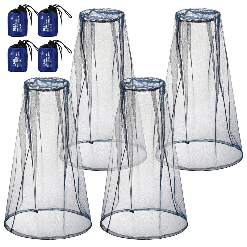 HESTYA 4 Pack Mosquito Bug Net Mesh for Head Mosquito Net Face Fly Netting Hood from Insect Bugs Gnats for Outdoor(Dark Blue)
