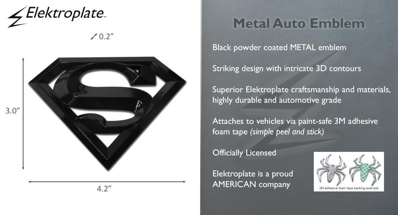 Elektroplate Officially Licensed DC Comics Superman Black All Metal Emblem for Cars, Trucks, and All Auto | Universal Fit at 4.2" x 3.0" | Weatherproof - Image 3