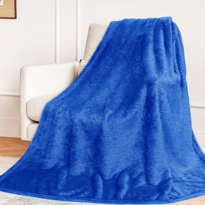 MUGD Royal Blue Throw Blanket for Couch - Soft Fleece Fuzzy Blue Blankets Women Girls Warm Blanket for Bed - Image 1