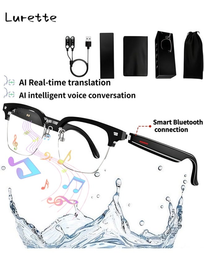 Lurette Smart Glasses, AI Real-time Translation with 144 languages, AI Bluetooth Audio Glasses with Speakers, Polarized UV Protection, Open Ear Sound, Touch Voice Assistant，Bluetooth 5.3 Anti-Blue Light Glasses for Men and Women - Black - Image 1