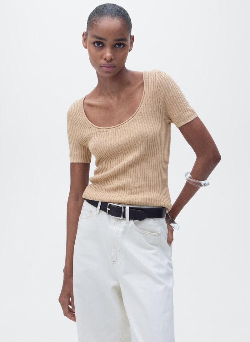 MANGO - Scoop Neck Knitted Top - Image 1