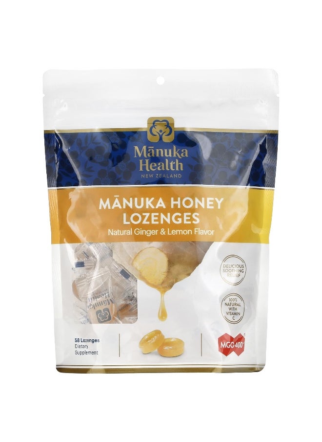 Manuka health Manuka Health, Manuka Honey Lozenges, Natural Ginger & Lemon, MGO 400+, 58 Lozenges  - Image 1