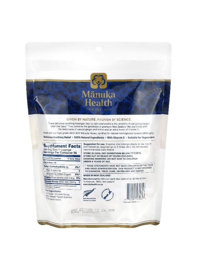 Manuka health Manuka Health, Manuka Honey Lozenges, Natural Ginger & Lemon, MGO 400+, 58 Lozenges  - Image 2