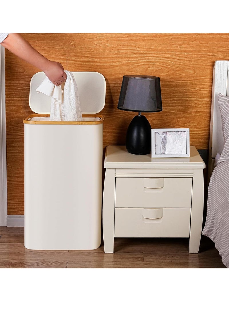 عام التخسيس سلة الغسيل مع غطاء ، سلة الغسيل الضيقة مع كيس قابل للإزالة ، سلة الغسيل قابلة للطي مع مقبض ، ومناسبة للحمامات وغرف النوم وغرف الغسيل ، 75L البيج - Image 2