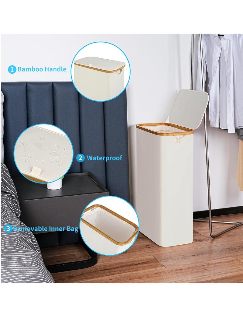 عام التخسيس سلة الغسيل مع غطاء ، سلة الغسيل الضيقة مع كيس قابل للإزالة ، سلة الغسيل قابلة للطي مع مقبض ، ومناسبة للحمامات وغرف النوم وغرف الغسيل ، 75L البيج - Image 3