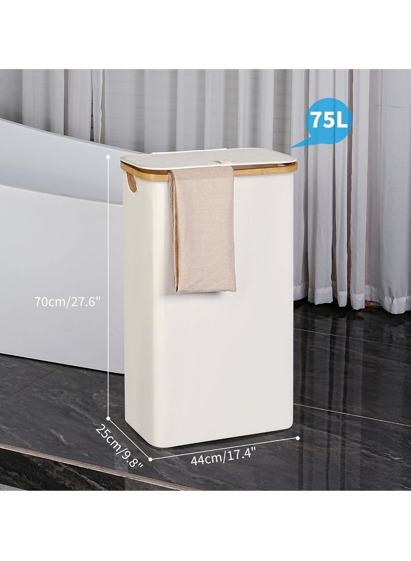 عام التخسيس سلة الغسيل مع غطاء ، سلة الغسيل الضيقة مع كيس قابل للإزالة ، سلة الغسيل قابلة للطي مع مقبض ، ومناسبة للحمامات وغرف النوم وغرف الغسيل ، 75L البيج - Image 4