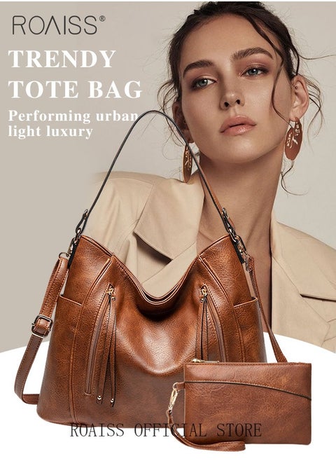 Large Crossbody Bags Ladies Shoulder Handbags Purse Set for Women Hobo Totes PU Leather Purses and Handbags Shoulder Bag Vegan Leather Tote
