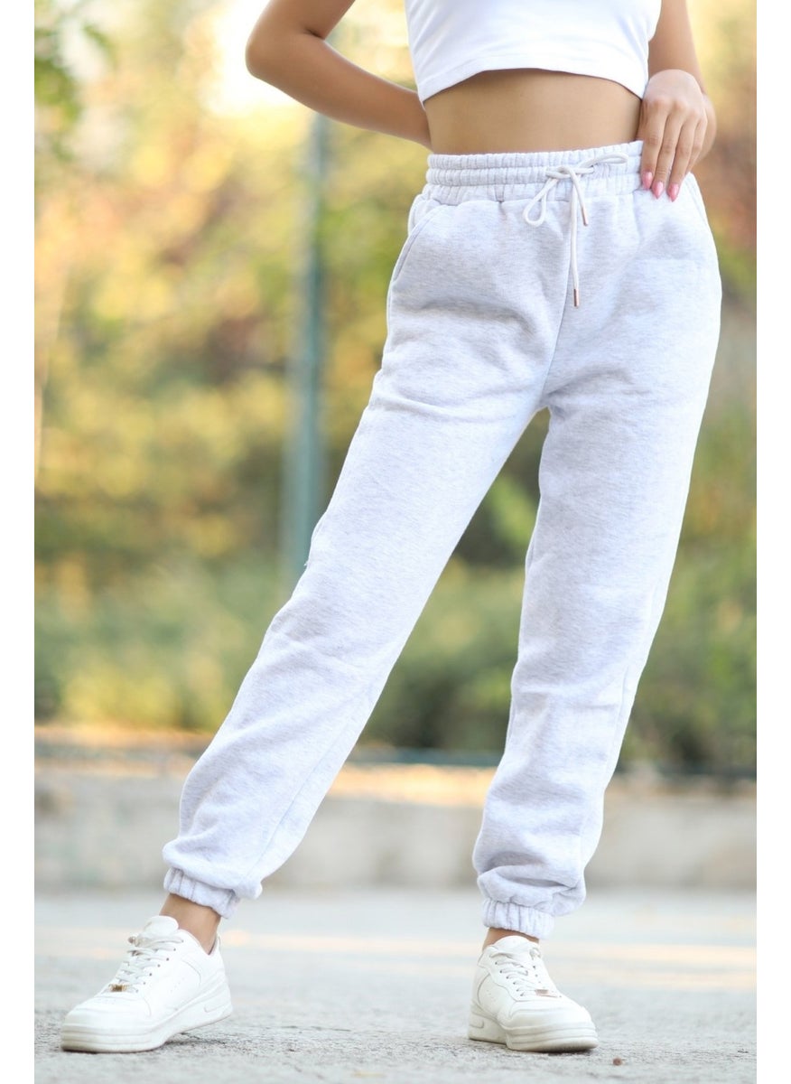 Giysa Women's Snow Melange Pocketed Sweatpants Elastic Legs and Waistband with Drawstring 3 Rope Raised Cotton Blend - 2529-9016  - Image 2
