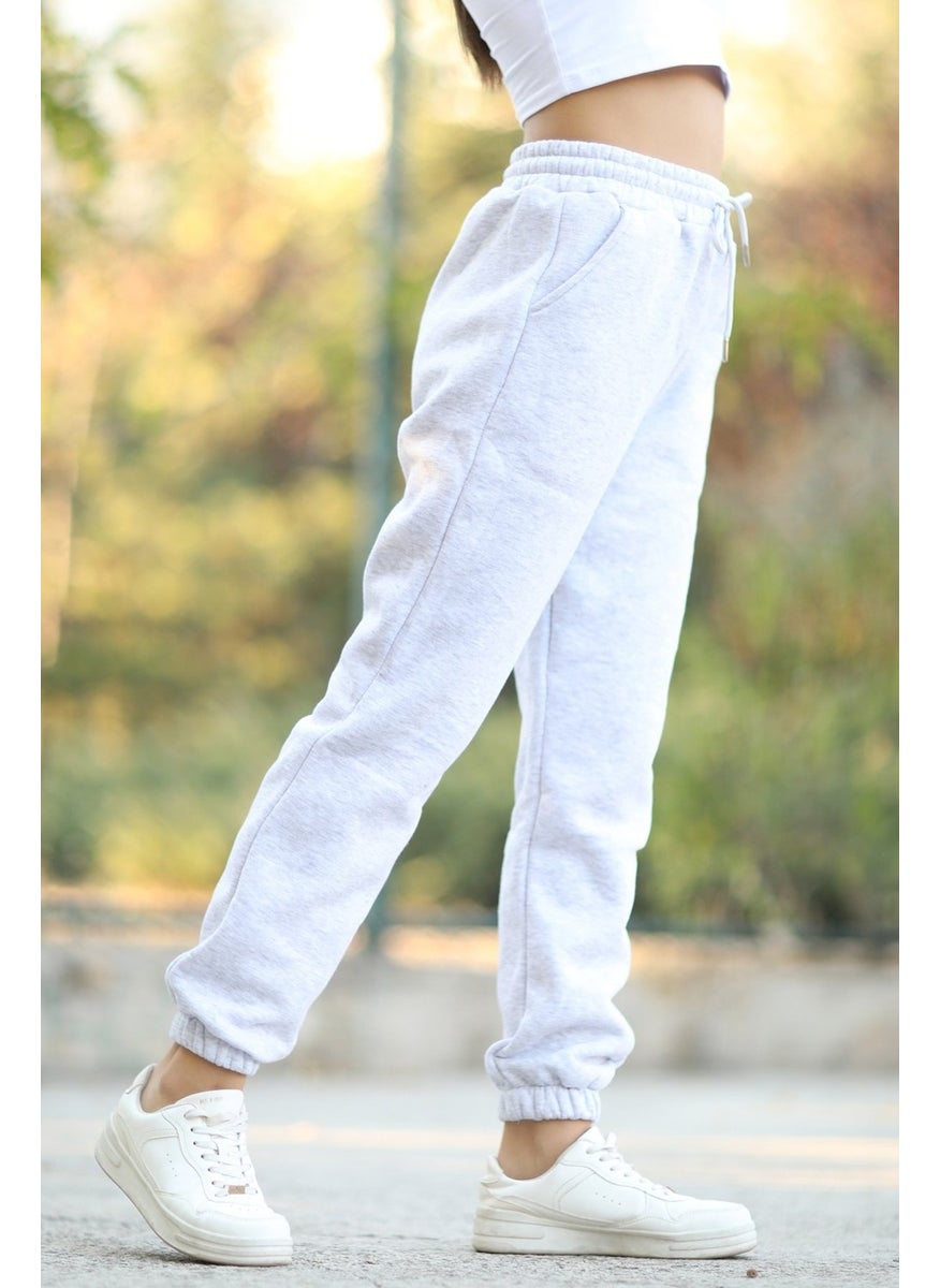Giysa Women's Snow Melange Pocketed Sweatpants Elastic Legs and Waistband with Drawstring 3 Rope Raised Cotton Blend - 2529-9016  - Image 4