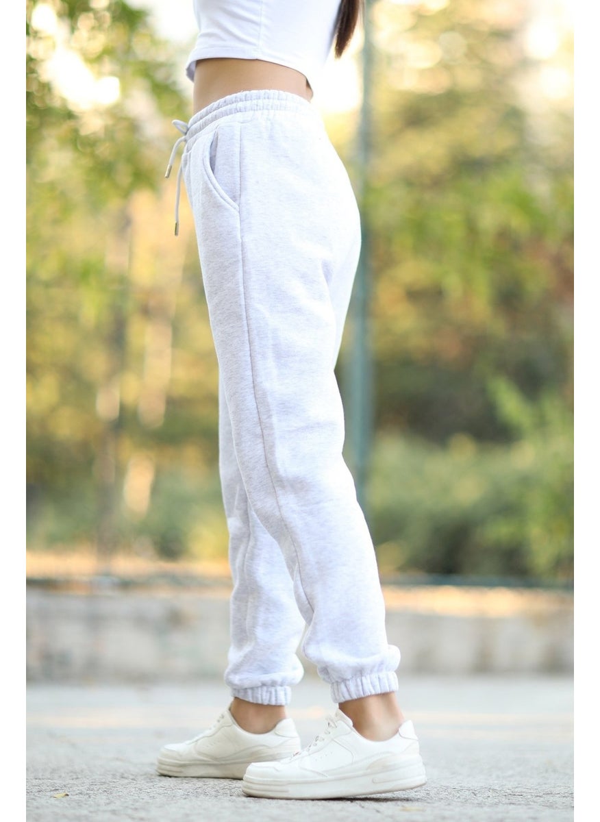 Giysa Women's Snow Melange Pocketed Sweatpants Elastic Legs and Waistband with Drawstring 3 Rope Raised Cotton Blend - 2529-9016  - Image 5