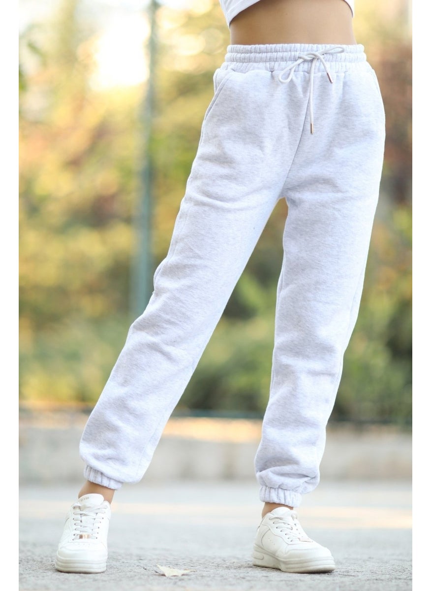Giysa Women's Snow Melange Pocketed Sweatpants Elastic Legs and Waistband with Drawstring 3 Rope Raised Cotton Blend - 2529-9016  - Image 3