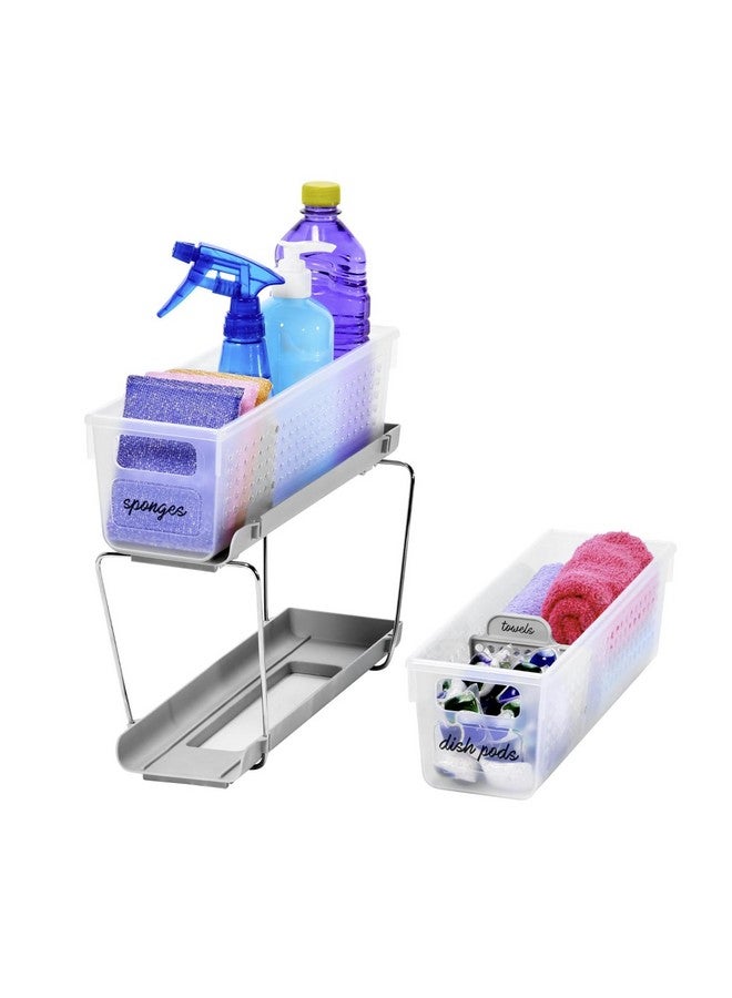 Madesmart 2-Tier Plastic Mini Multipurpose Organizer with Divided Slide-Out Storage Bins, Compact Under Sink and Cabinet Organizer Rack, Frost - Image 3