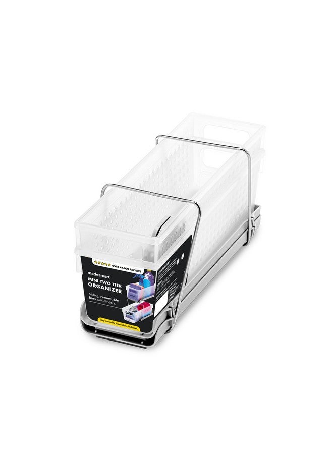 Madesmart 2-Tier Plastic Mini Multipurpose Organizer with Divided Slide-Out Storage Bins, Compact Under Sink and Cabinet Organizer Rack, Frost - Image 5