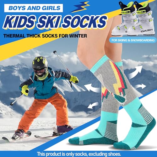 ANTSANG Kids Merino Wool Ski Socks for Girls Boys Teen Thermal Thick Warm Winter Hiking Knee High Stocking Stuffers Socks for Skiing Snowboarding(Skate A,8-12 Y) - Image 2