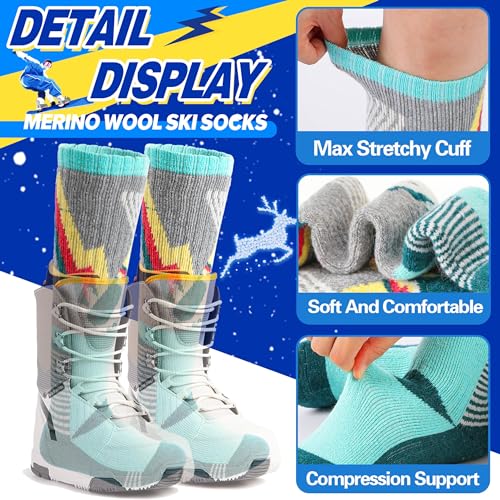 ANTSANG Kids Merino Wool Ski Socks for Girls Boys Teen Thermal Thick Warm Winter Hiking Knee High Stocking Stuffers Socks for Skiing Snowboarding(Skate A,8-12 Y) - Image 5