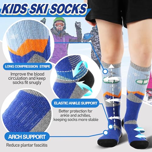ANTSANG Kids Merino Wool Ski Socks for Girls Boys Teen Thermal Thick Warm Winter Hiking Knee High Stocking Stuffers Socks for Skiing Snowboarding(Skate A,8-12 Y) - Image 4