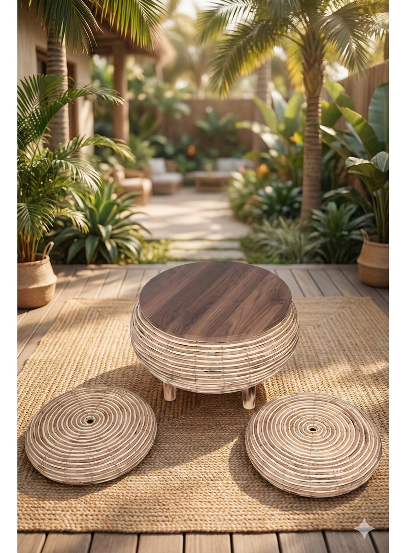 Elegant bamboo seating set – breakfast table with round seats - Image 1