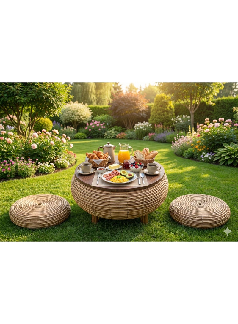 Elegant bamboo seating set – breakfast table with round seats - Image 2