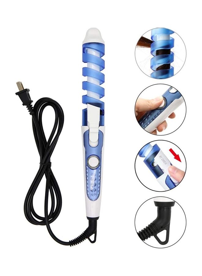 NIBEMINENT Portable Spiral Curling Iron Hair Wand Blue/White - Image 1