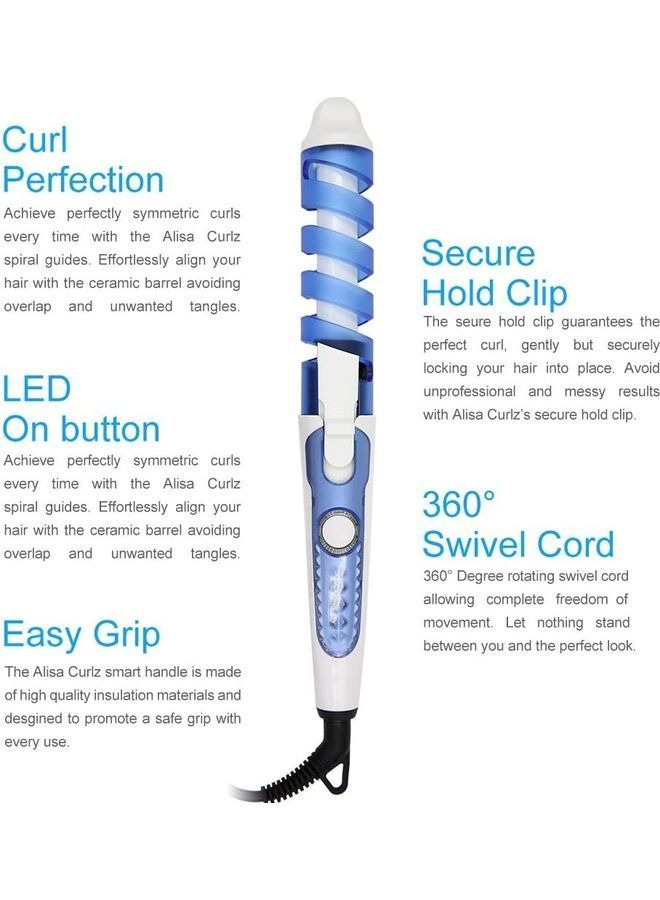 NIBEMINENT Portable Spiral Curling Iron Hair Wand Blue/White - Image 3