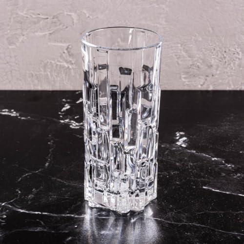 FINSTER Glass Premium Juice Water Glasses Set of 6-300ml, Transparent (Long Crystal 3D Brick Design Milkshake Glass Set Cocktail Mocktail Tumbler) - Image 4