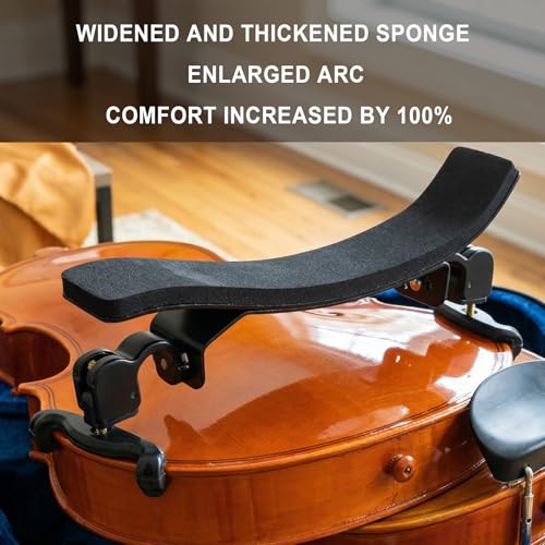NANYI 4/4 Violin Shoulder Rest, Premium Large Arc aluminum alloy plate skeleton High strength sponge Comfortable violin shoulder pad -Black - Image 4