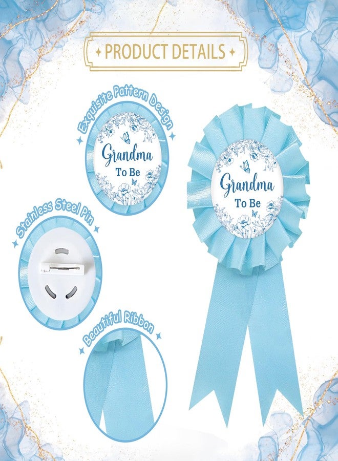 SUPERLUBY Blue Floral Grandma to Be Tinplate Badge Pin, French Grandpa to Be Pin, Gender Reveal Button for New Grandparents, Blue Rosette Grandma Award Ribbon, French Baby Shower Party Favors - Image 3