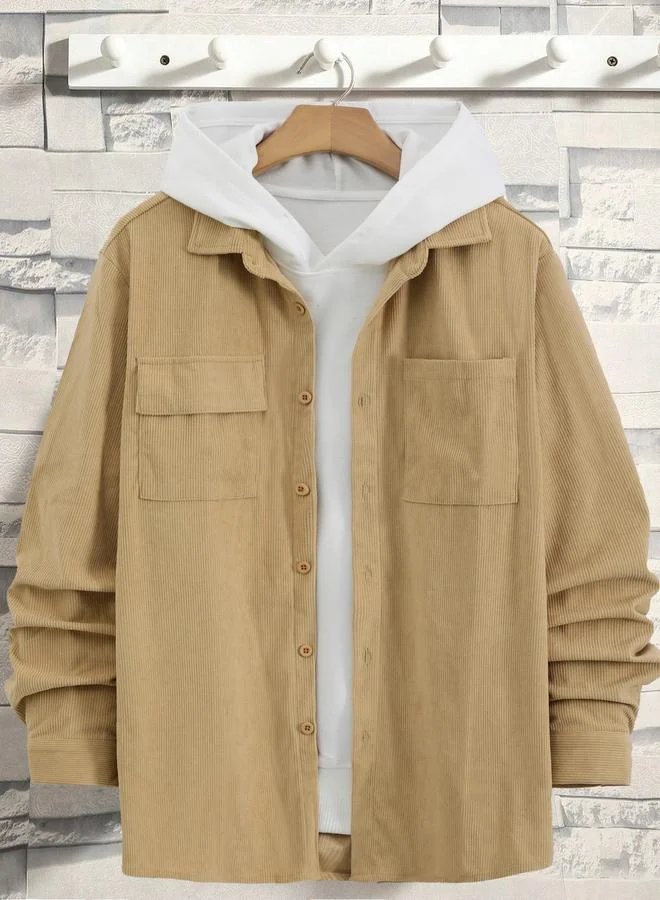 تايك تو جاكيت رجالي بارز الملمس بجيوب وأكمام طويلة