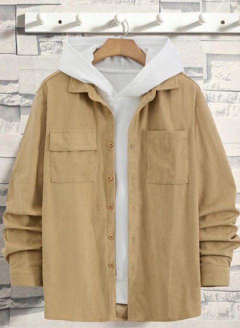 Men Texture Pocket Detail Long Sleeve Jacket