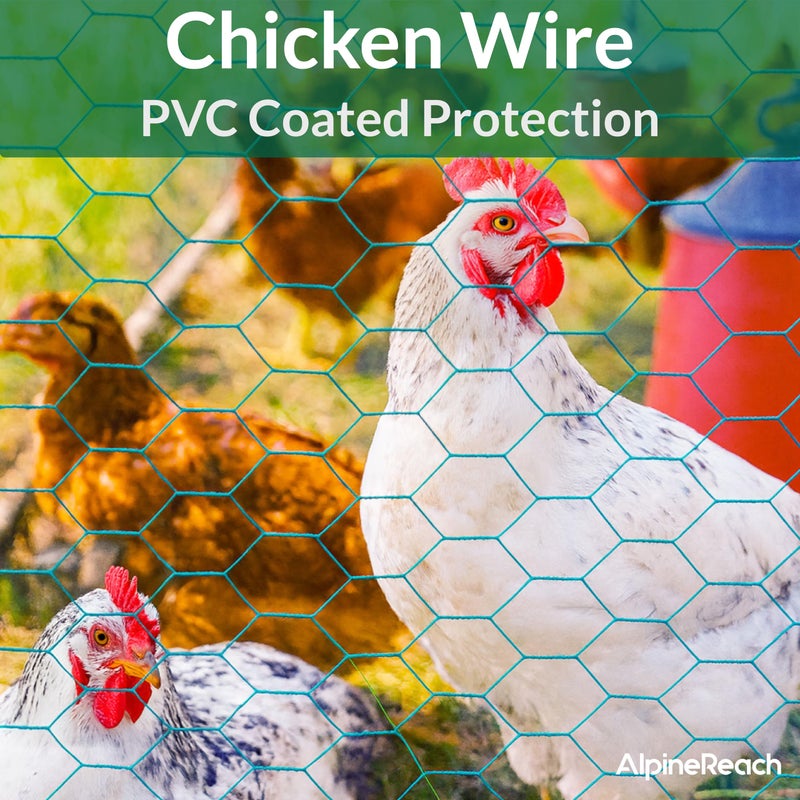 AlpineReach Chicken Wire 1.3ft x 27ft (15.6" x 324") for Floral Arrangements, Zip Ties - Green Mesh Roll Galvanized Hexagonal PVC Coated Garden Netting for Fencing, Crafts, Poultry, Gardening Fence - Image 4