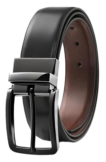 NAPA HIDE Reversible Leather Belt with Metal Buckle, Black and Brown, Classic Design (GUNMETAL) - Image 1