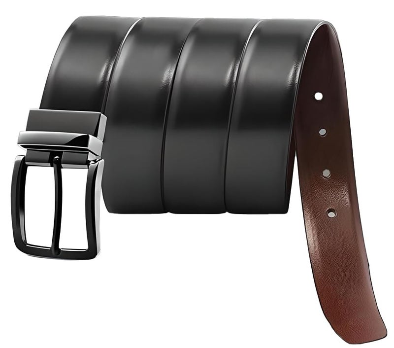 NAPA HIDE Reversible Leather Belt with Metal Buckle, Black and Brown, Classic Design (GUNMETAL) - Image 3