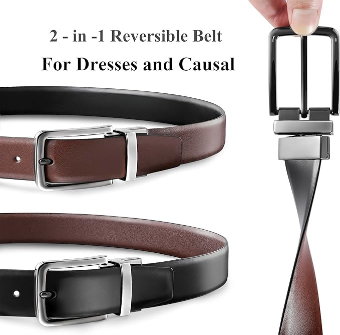NAPA HIDE Reversible Leather Belt with Metal Buckle, Black and Brown, Classic Design (GUNMETAL) - Image 4
